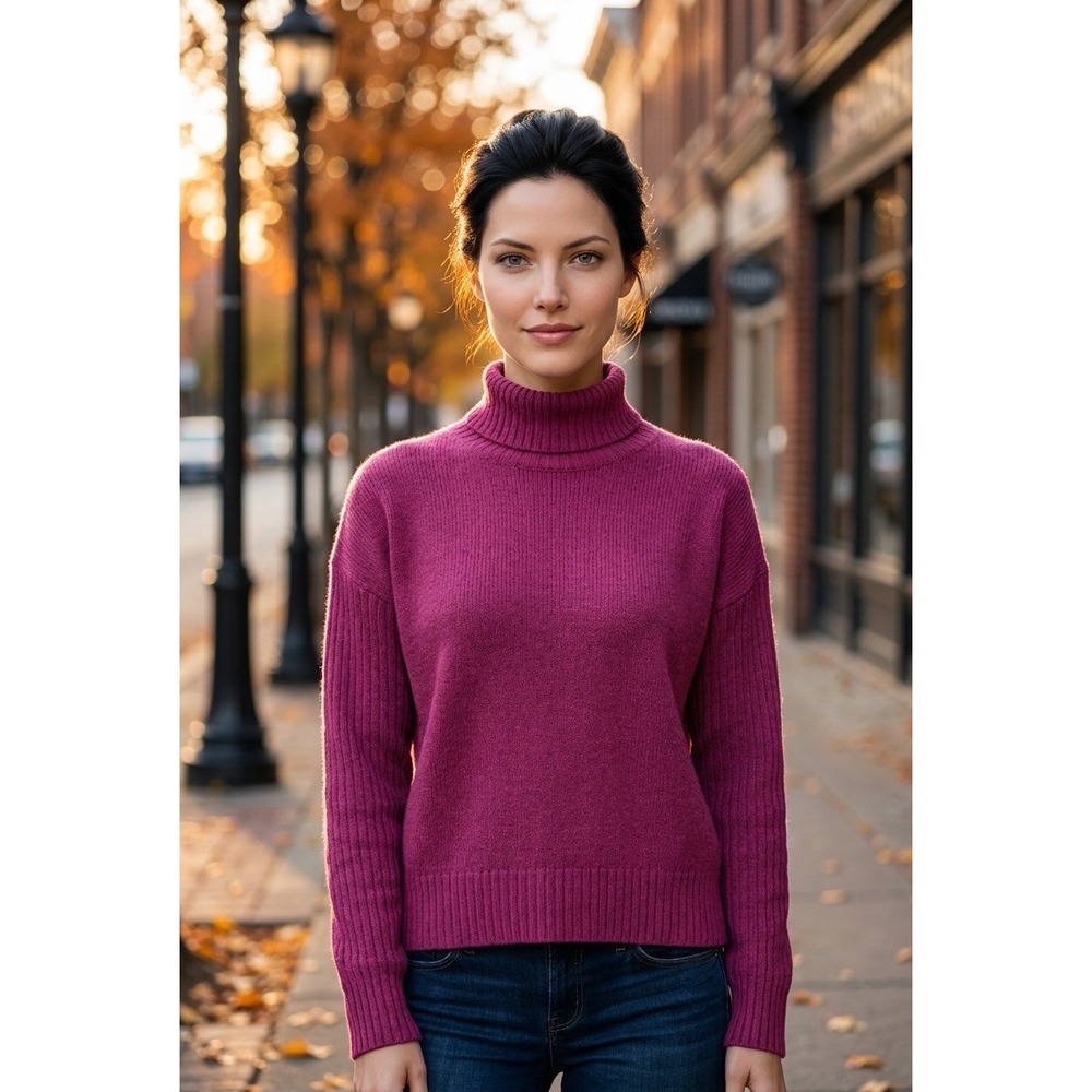 LL Bean Essential Turtleneck Sweater Wine Heather Purple Wool Blend 520601 L NWT